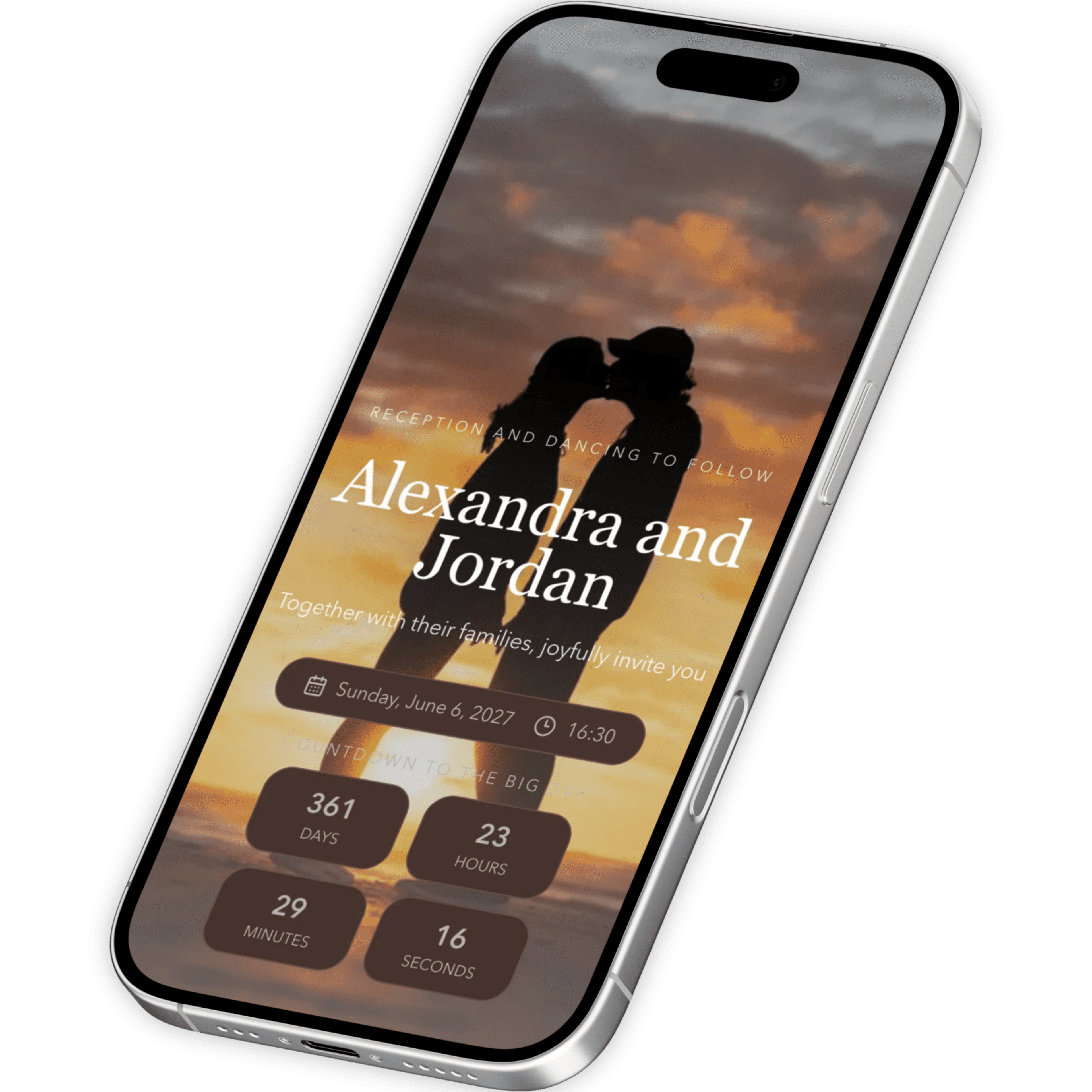 A wedding invite displayed on a phone